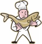 Chef Cook Handling Salmon Fish Standing Stock Photo