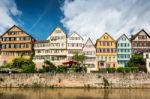 Beautiful Old Houses At The Waterfront Of Tubingen, Germany Stock Photo