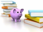 Piggy Bank On Top Of Books Creating A Cost Of Education Theme Stock Photo