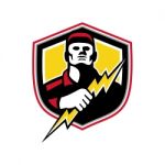 Electrician Thunderbolt Crest Mascot Stock Photo