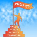 Profits Flag Indicates Revenue Earning And Success Stock Photo