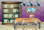 Cartoon  Illustration Interior Library Room With Separated Layers Stock Photo