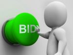 Bid Button Shows Auction Bidding And Reserve Stock Photo