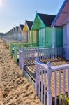 Beach Huts At West Mersea Stock Photo