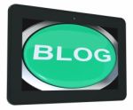 Blog Tablet Shows Blogging Or Weblog Websites Stock Photo