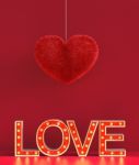 Abstract Red Furry Heart With Marquee Love Letters Decorated Stock Photo