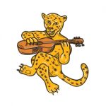Happy Jaguar Playing Acoustic Guitar Cartoon Stock Photo