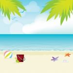 Beach, Summer, , Sand, Sea, Tropical, Illustration, Backgr Stock Photo