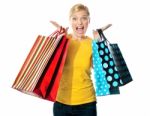 Afraid Shopping Lady With Bag Stock Photo