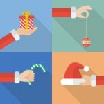 Collection Set Of Santa Hand Holding Christmas Objects Stock Photo
