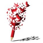 Red Pencil With Birds Freedom Concept Stock Photo