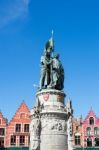 Jan Breydel And Peter De Conik Statue In Market Square Bruges We Stock Photo
