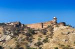 Ancient Walls Of Amber Fort With Landscape In Jaipur Stock Photo