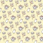 Seamless Pattern Of Birds, Flowers And Teacups Stock Photo