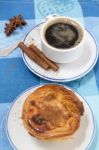 Expresso Coffee And Egg Custard Stock Photo
