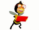 Cartoon Bee Reading Stock Photo