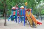 Colorful Children Playground In Green Park Stock Photo