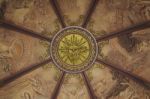 Church Dome Interior Gold Painted Dove With Paintings All Around Stock Photo