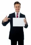 Businessman Pointing Blank Board Stock Photo