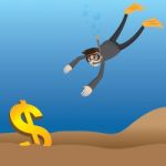 Cartoon Businessman Diving To Get Money Stock Photo