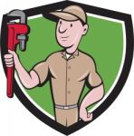 Handyman Monkey Wrench Crest Cartoon Stock Photo