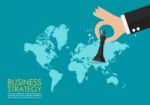 Hand Holding Chess Figure With World Map Infographic Stock Photo