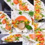 Collage Seared Scallops With Tropical Salsa Stock Photo