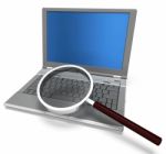 Magnifying Glass And Laptop Shows Search Searching And Research Stock Photo