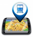 Railway Station Gps Represents Rail Direction And Journey Stock Photo