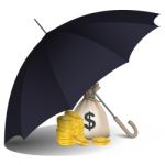 Dollar Bag Under Umbrella Stock Photo