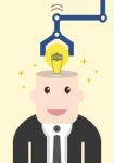 Businessman Get Light Bulb In Head With Idea Concept Stock Photo