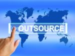 Outsource Map Means Worldwide Subcontracting Or Outsourcing Stock Photo