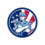 American Air-con Serviceman Usa Flag Icon Stock Photo