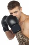 Young Male Boxer Ready To Punch Stock Photo