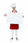 Aged Lady Cook Pointing Blank Board Stock Photo