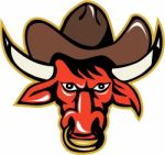 Bull Cowboy Head Front Retro Stock Photo