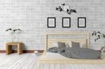 White Minimal And Loft Style Bedroom Interior In Simple Living Concept Stock Photo