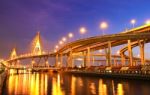 Bhumibol Bridge Under Twilight, Bangkok, Thailand Stock Photo