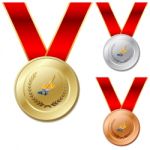 Gold Silver Bronze Medals Stock Photo