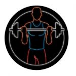 Athlete Lifting Barbell Oval Neon Sign Stock Photo