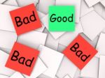 Good Bad Post-it Notes Show Excellent Or Dreadful Stock Photo