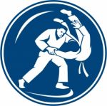 Judo Combatants Throw Circle Icon Stock Photo