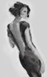 Watercolor Portrait Of A Beautiful Woman In  Dress Stock Photo