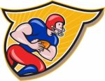 American Football Running Back Rushing Shield Cartoon Stock Photo