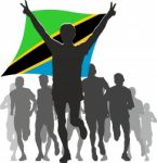 Athlete With The Tanzania Flag At The Finish Stock Photo