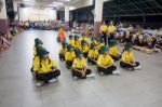 Student 9-10 Years Old, Scout Activities, Dance Performances Around The Fire., Scout Camp Bangkok Thailand Stock Photo