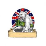 White Wolf Holding Bomb British Flag Tattoo Stock Photo