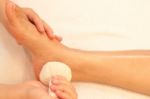 Reflexology Foot Massage, Spa Foot Treatment By Ball Herb,thaila Stock Photo