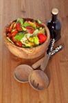 Wooden Bowl With Salad Stock Photo
