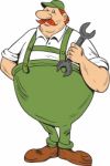 German Repairman Spanner Standing Cartoon Stock Photo